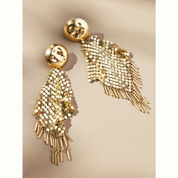 Anthropologie NWT Fringed Chainmail Drop Earrings. - Picture 2 of 4